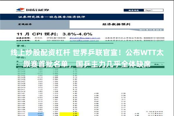 线上炒股配资杠杆 世界乒联官宣！公布WTT太原赛首批名单，国乒主力几乎全体缺席